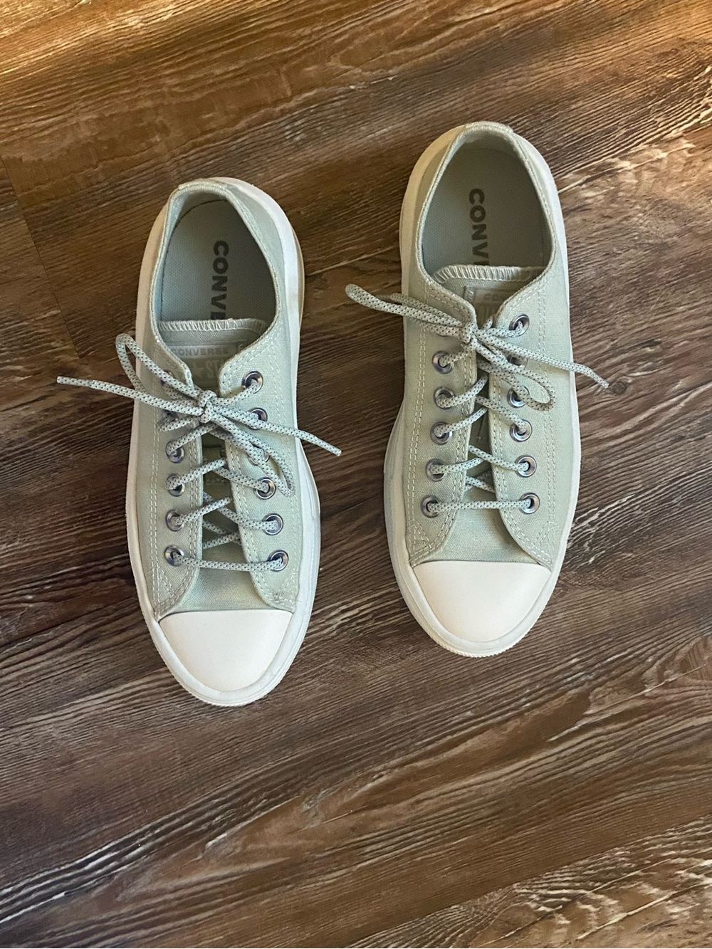 Converse Low-Top Platform Sneakers in Sage Green and White - Picture 2 of 8